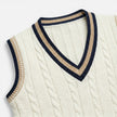 Men's wool sweater vest with V-neck and cable knit design, casual business style by FJØRNA.