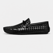 Men's woven leather slip-on driving loafers by FJØRNA shown in side profile, featuring a sleek design and comfortable fit.