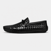 Men's woven leather slip-on driving loafers by FJØRNA shown in side profile, featuring a sleek design and comfortable fit.
