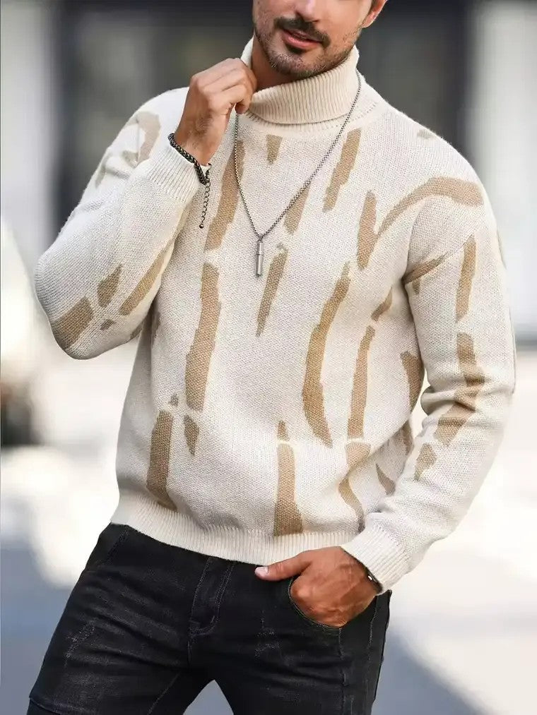 Men's Abstract Pattern Turtleneck Sweater
