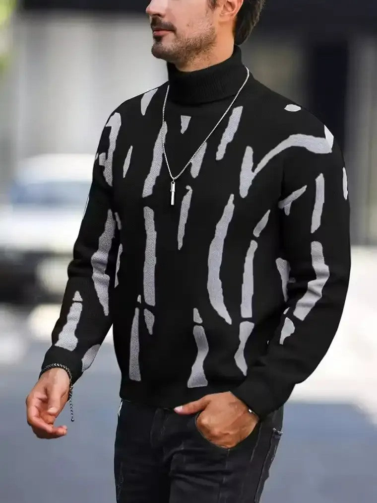 Men's Abstract Pattern Turtleneck Sweater