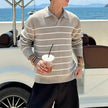 Men's Collared Sweater with Striped Pattern