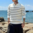 Men's Collared Sweater with Striped Pattern