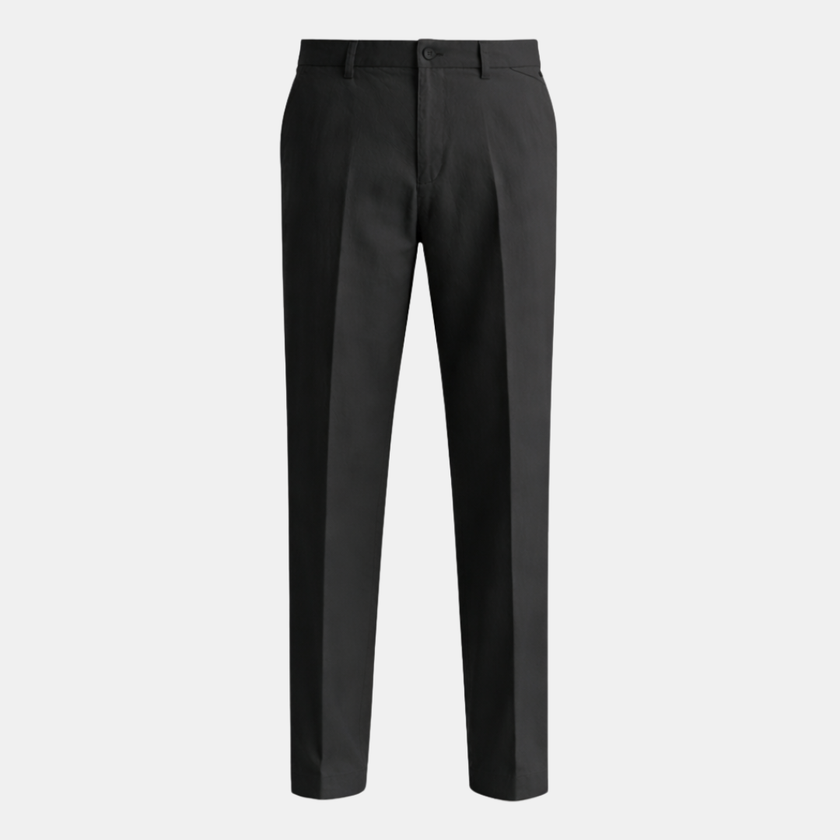 Men's cotton blend straight leg trousers by FJØRNA with elastic waist, casual and comfortable men's pants for everyday wear.