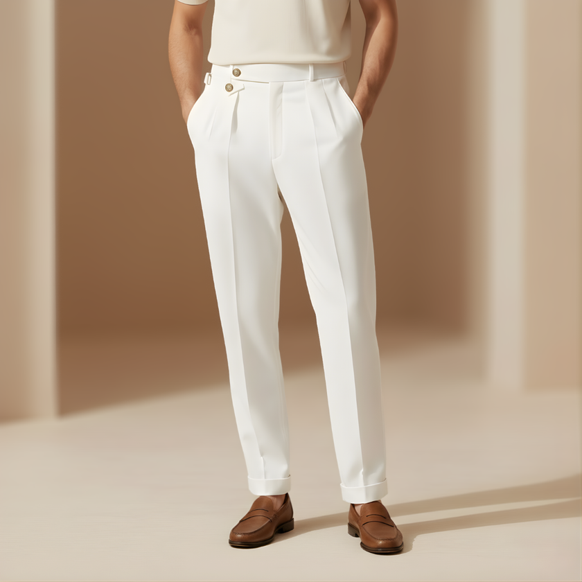 Men's high waist straight leg trousers by FJØRNA, premium men's pants featuring a tailored fit and classic style.
