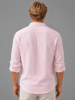 Men's linen-look textured button-up shirt in relaxed summer fit by FJØRNA, shown in a casual front view.