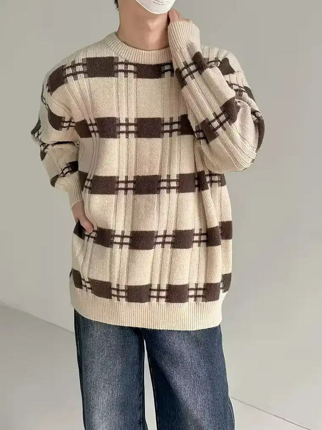 Men's Plaid Ribbed Knit Sweater