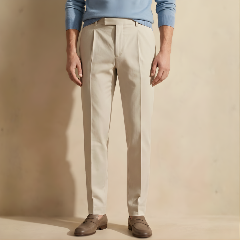 Men's slim fit straight leg trousers by FJØRNA, featuring a sleek design and classic style for versatile wear.
