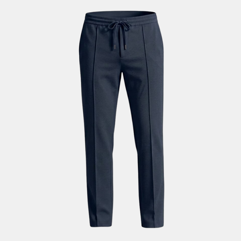 Men's straight leg drawstring trousers by FJØRNA, relaxed fit pants with a comfortable waistband and casual style.