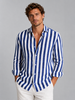 Men's striped linen-look shirt by FJØRNA, relaxed summer button-up style, featuring lightweight fabric and casual fit.