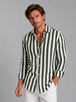 Men's striped linen-look shirt from FJØRNA featuring a relaxed summer button-up style, with a casual fit and striped pattern.