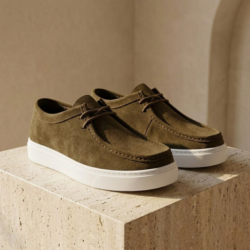 Men's suede lace-up loafers by FJØRNA, casual shoes for men, featuring a sleek design and comfortable fit.