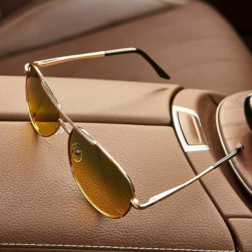 Men's aviator sunglasses with metal double bridge frame by FJØRNA, featuring classic aviator style and sleek metal design.
