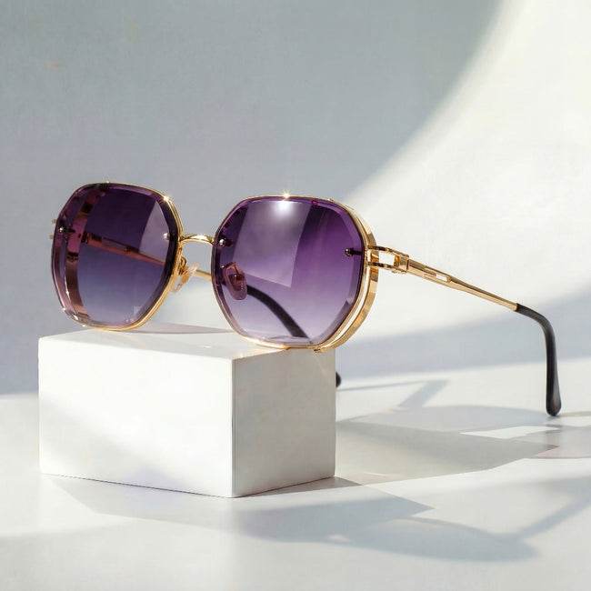 Men's geometric sunglasses by FJØRNA with metal frame and gradient lenses, stylish eyewear for sunny days.