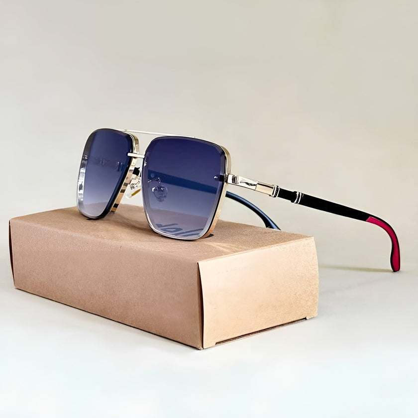 Men's square FJØRNA sunglasses with double bridge and gradient tinted lenses, stylish and modern eyewear for men.