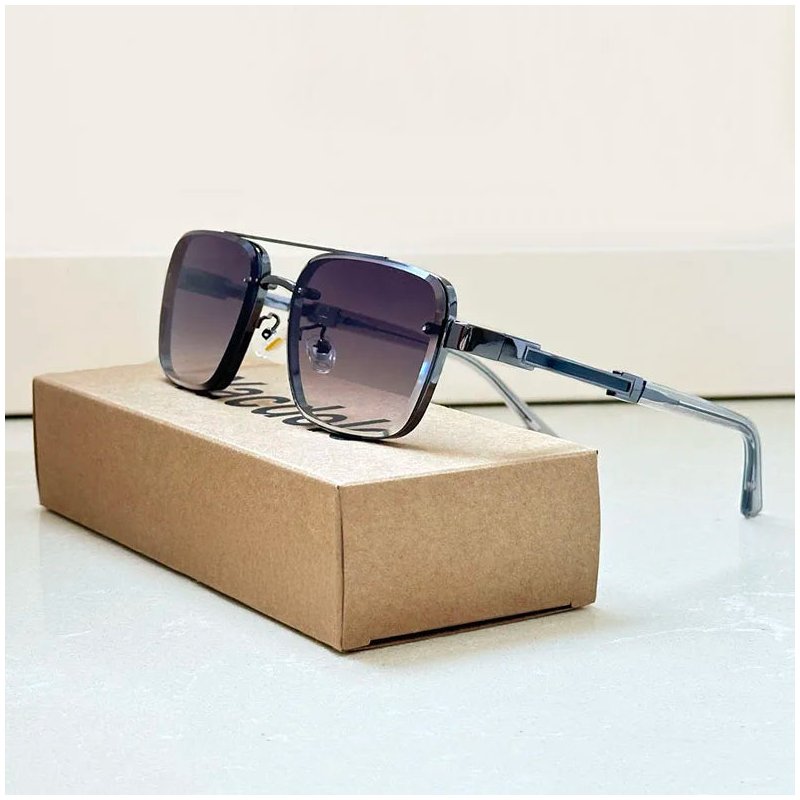 Men's square sunglasses by FJØRNA with dual top bar and gradient lenses, showcasing sleek frame and tinted lenses.