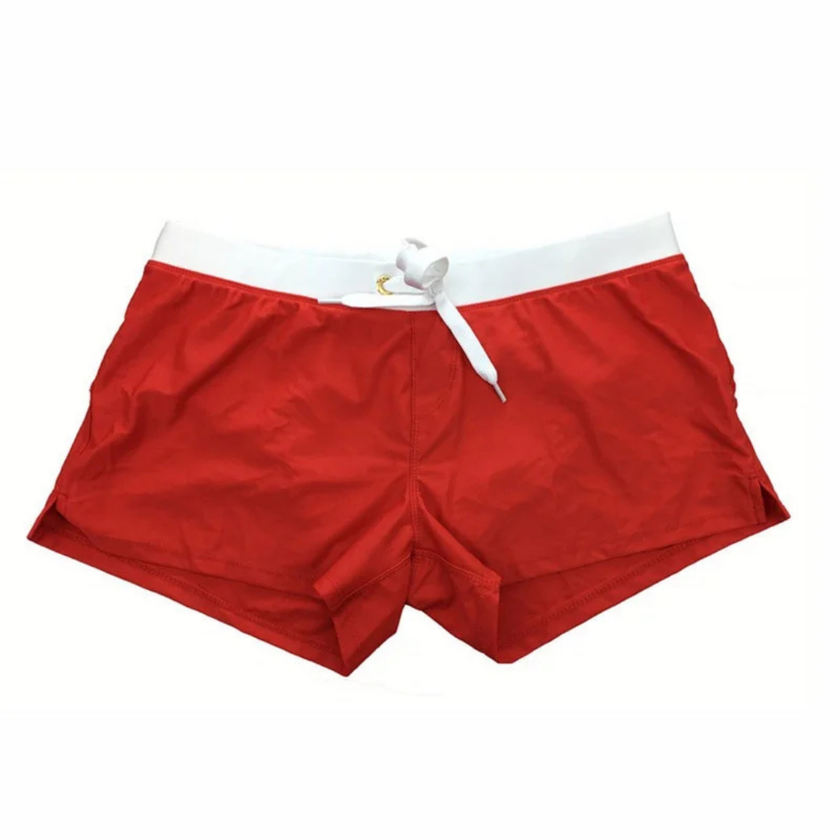 FJØRNA men's swim boxers with adjustable waistband and side split, featuring a lightweight design and casual summer style.