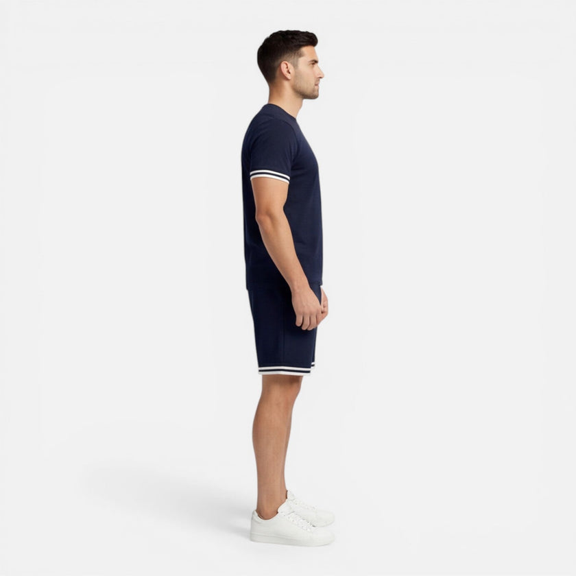 Men's summer set by FJØRNA featuring breathable comfort casual shorts and matching top, ideal for warm weather.