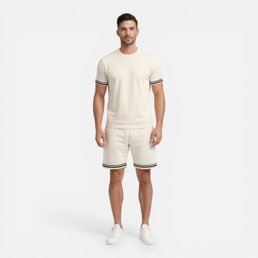 Men's breathable summer casual shorts outfit by FJØRNA, featuring a relaxed fit and comfortable fabric for warm weather wear.