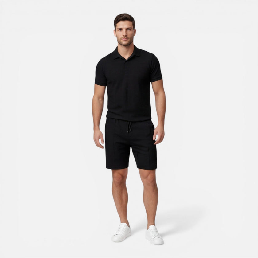 FJØRNA men's summer slim fit polo shirt and shorts set, casual and stylish for warm weather, featuring a classic polo design.