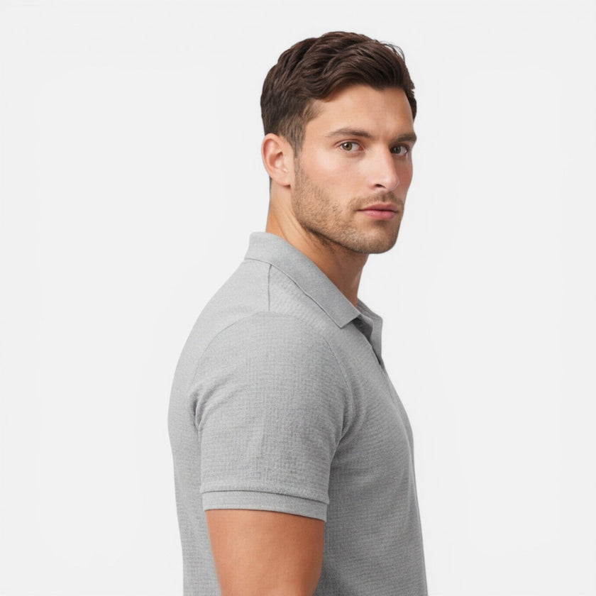 Men's summer slim fit polo shirt and shorts set by FJØRNA, casual men's outfit with a lightweight, stylish design.