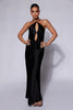 FJØRNA Studio | Black Satin Cut-Out Halter Gown with Open Back