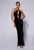 FJØRNA Studio | Black Satin Cut-Out Halter Gown with Open Back