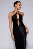 FJØRNA Studio | Black Satin Cut-Out Halter Gown with Open Back