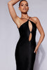 FJØRNA Studio | Black Satin Cut-Out Halter Gown with Open Back