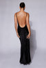 FJØRNA Studio | Black Satin Cut-Out Halter Gown with Open Back
