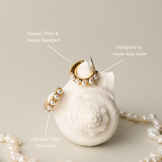 Mia – Women’s Gold Huggie Earrings with Mini Pearls | Elegant Charm 2