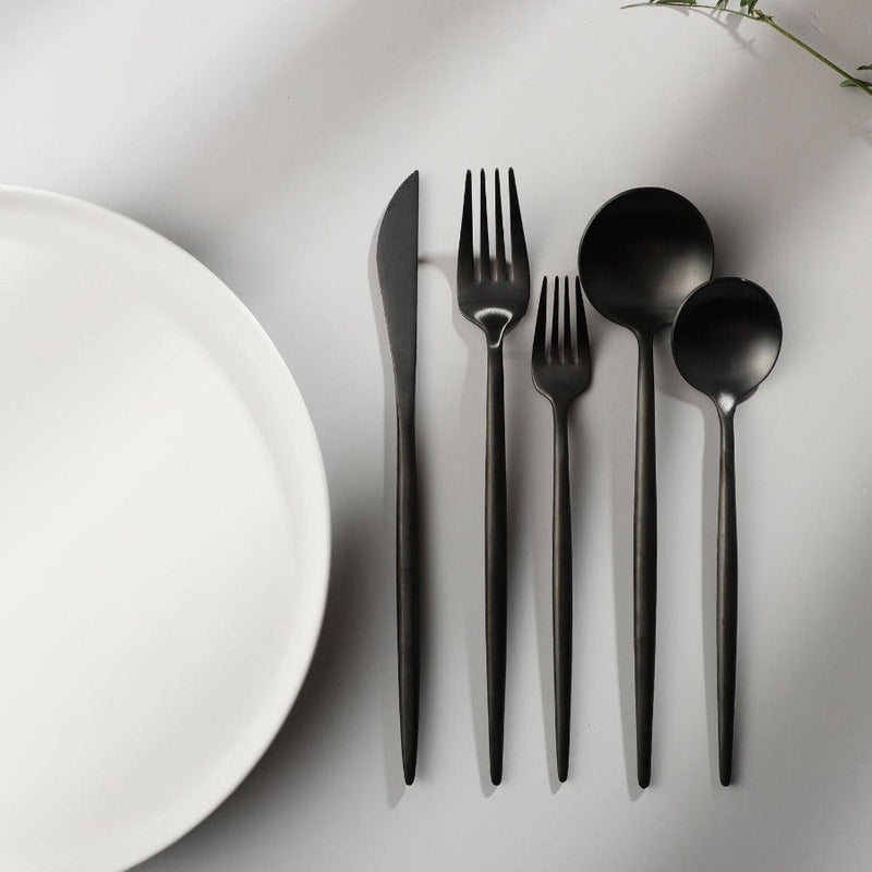 20-Piece Black Stainless Steel Cutlery Set – Modern Minimalist Flatware with Matte Finish for Elegant Dining - 19