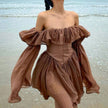 Mocha brown mini dress by FJØRNA, featuring a stylish Y2K-inspired streetwear design with a fitted silhouette.
