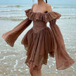 Mocha brown FJØRNA mini dress with a stylish streetwear Y2K design, perfect for casual and trendy outfits.