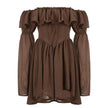 Mocha brown mini dress by FJØRNA featuring a stylish Y2K-inspired streetwear design, shown on a model.