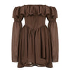 Mocha brown mini dress by FJØRNA featuring a stylish Y2K-inspired streetwear design, shown on a model.