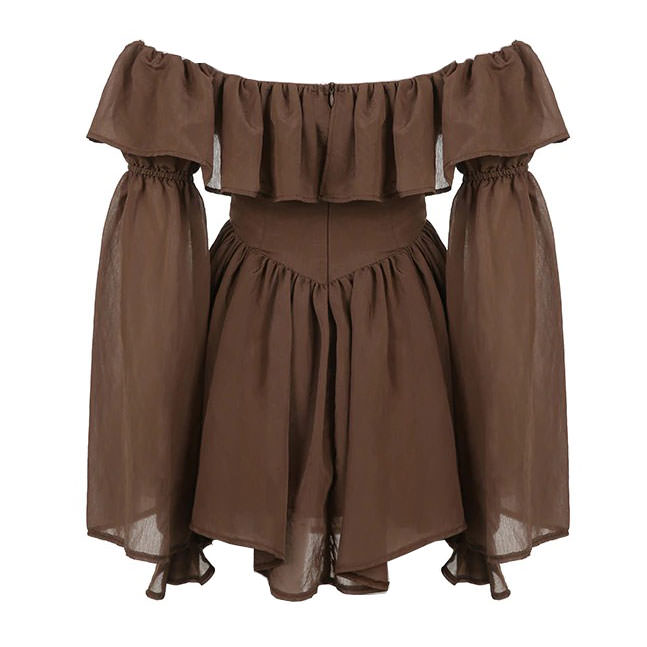 Mocha brown mini dress by FJØRNA, featuring a stylish Y2K streetwear design, perfect for casual or trendy outfits.