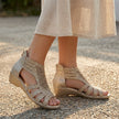 FJØRNA women's orthopedic heeled wedge sandals with cut-out design, stylish and comfortable for everyday wear.