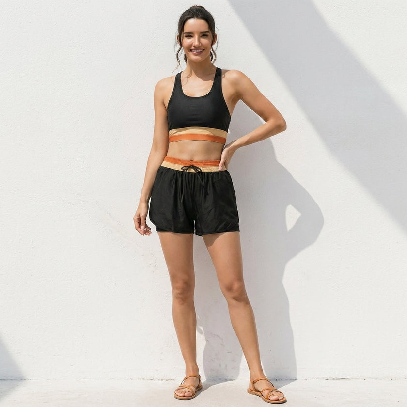FJØRNA summer two-piece women's co-ord set with pockets, featuring a stylish matching top and pants, worn by a model.