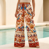 FJØRNA women's summer trousers in multi-color cotton with drawstring, wide-leg fit and relaxed style.