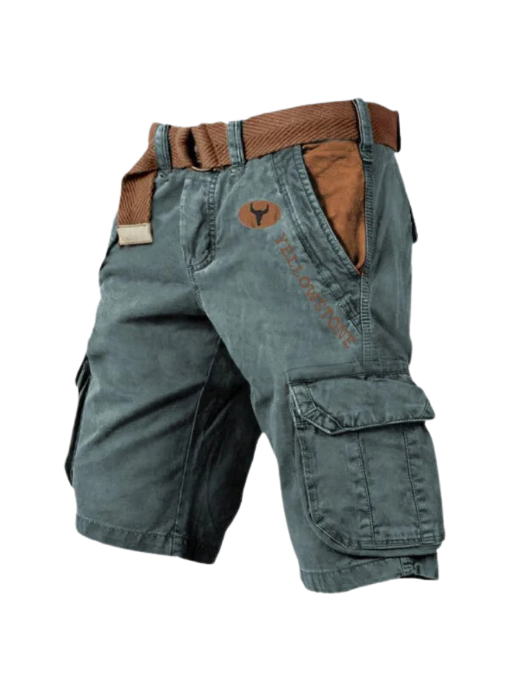 Men's lightweight cargo shorts with multiple pockets by FJØRNA, showing the versatile design and casual fit.
