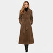 Belted Long Coat Suede Brown