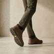 Red leather men's orthopedic shoes by FJØRNA, featuring supportive design and comfortable fit for everyday wear.