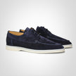 Men's modern slip-on dress shoes by FJØRNA with a sleek silhouette in dark blue, suitable for formal occasions.