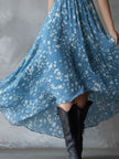 Navy Blue Chiffon Floral Maxi Dress For Women