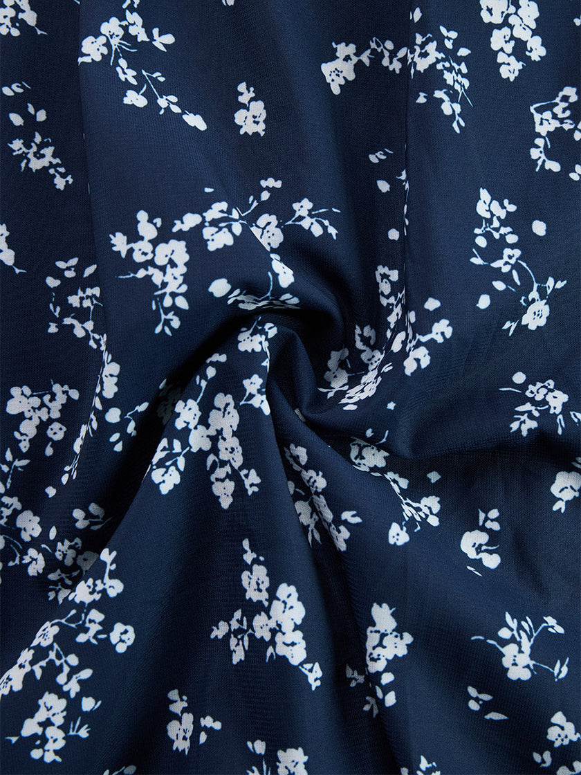 Navy Blue Chiffon Floral Maxi Dress For Women