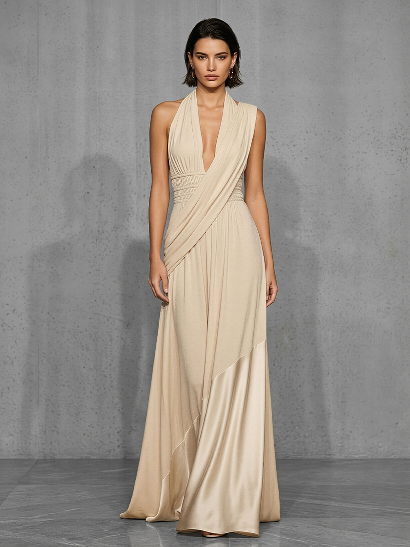 Nude Satin Dress | Evening Dress