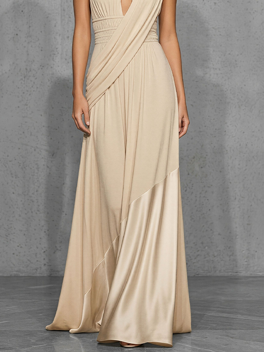 Nude Satin Dress | Evening Dress