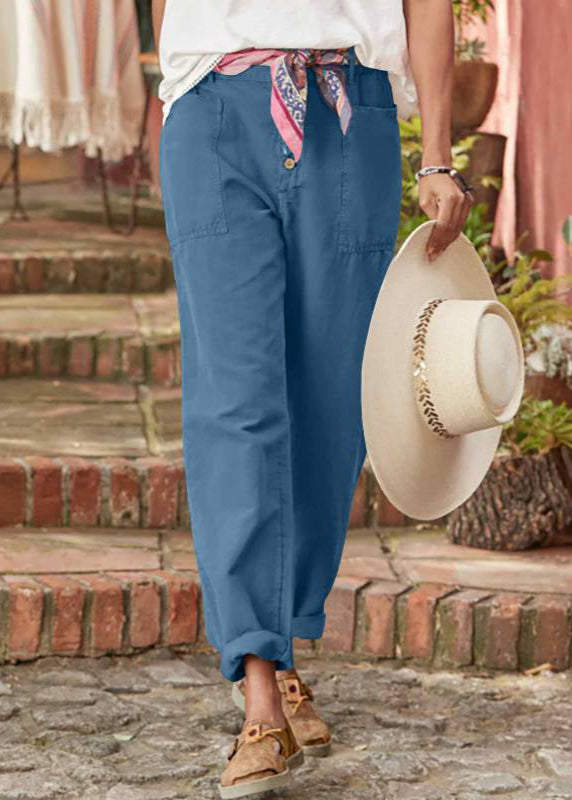 FJØRNA lightweight summer women's high waist relaxed fit breathable pantalons, beige color, casual stylish trousers.