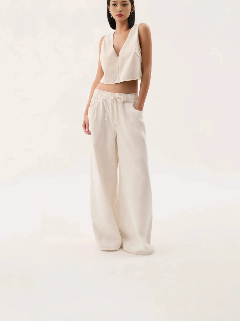 Denim Jeans Women Wide Leg Drawstring